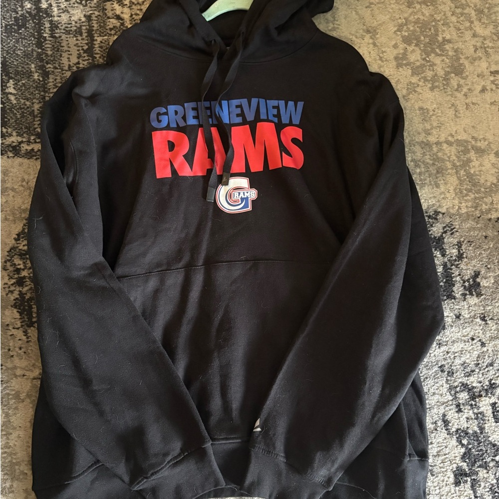 Greenview Rams Black Hoodie with Red & Blue Logo